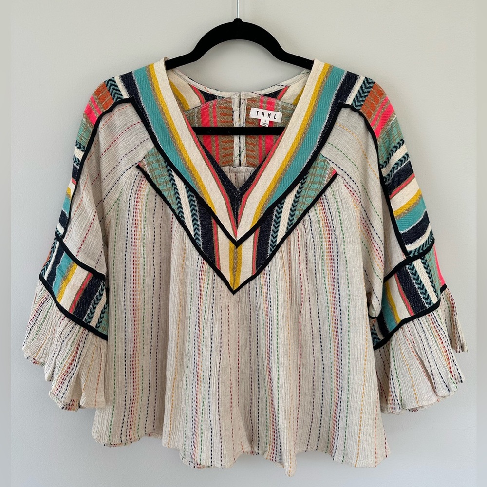 THML Oak Embroidered Bell Sleeve Top, NWOT